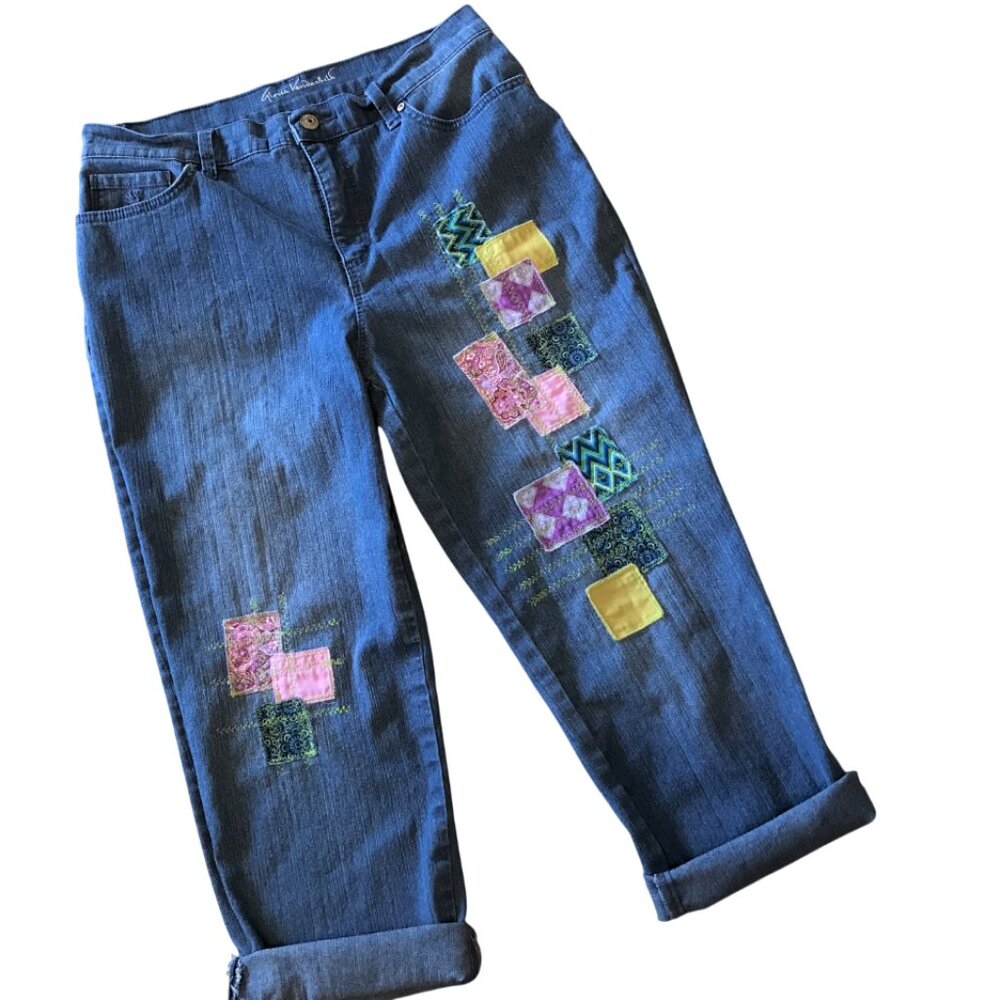 Patchwork Capri Cropped Jeans: Upcycled Vintage R… - image 1